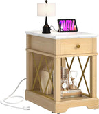 Farmhouse End Table with Charging Station & Drawer by YITAHOME
