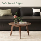 100% Solid Oak Wood Mini Coffee Table, Round Living Room Table Side Table w/Solid Wood Legs, Walnut Mid Century Sturdy Tables for Bedroom Balcony Living Room (23.62" D x 13.78" H)