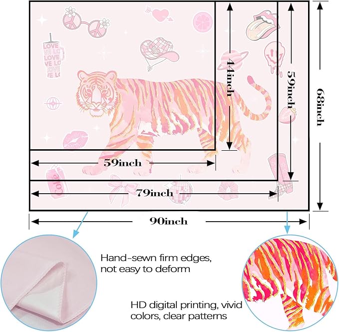Lunerfex Y2K Tapestry Pink Tiger Wall Tapestry, Cute Tapestries for Bedroom Funny Tapestries Wall Hanging for Bedroom Living Room Decor Pink-3 44"x60"