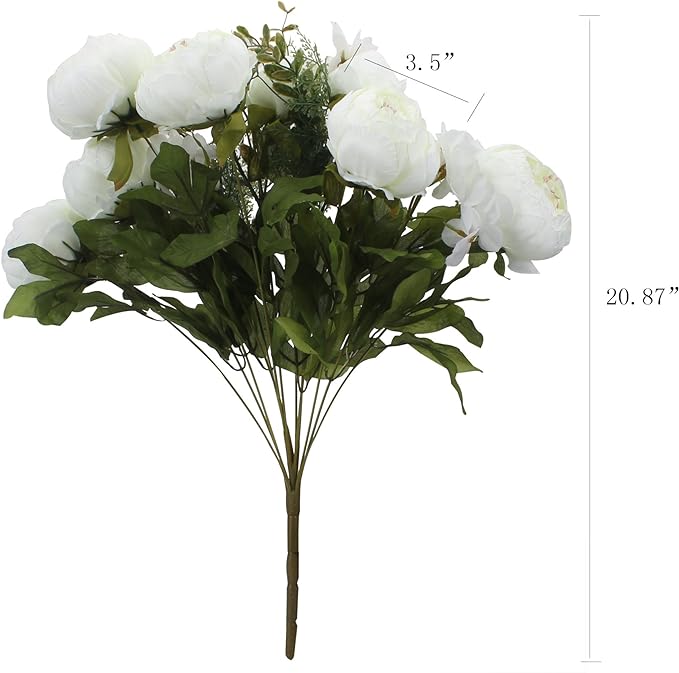 Duovlo Springs Flowers Artificial Silk Peony Bouquets Wedding Home Decoration,Pack of 1 (Spring White)