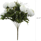 Duovlo Springs Flowers Artificial Silk Peony Bouquets Wedding Home Decoration,Pack of 1 (Spring White)