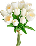 Mandy's Artificial Tulips 12 Stems White PU Faux Flowers for Wedding Home Decor 13.5 Inch