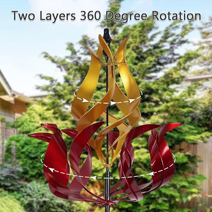 hogardeck Large Wind Spinners Outdoor, 93.3" Metal Tulip Wind Spinner with Stake, 360° Rotating Yard Art, Kinetic Flame Wind Sculptures for Home Lawn Backyard Patio Garden Decor (Red, Golden)