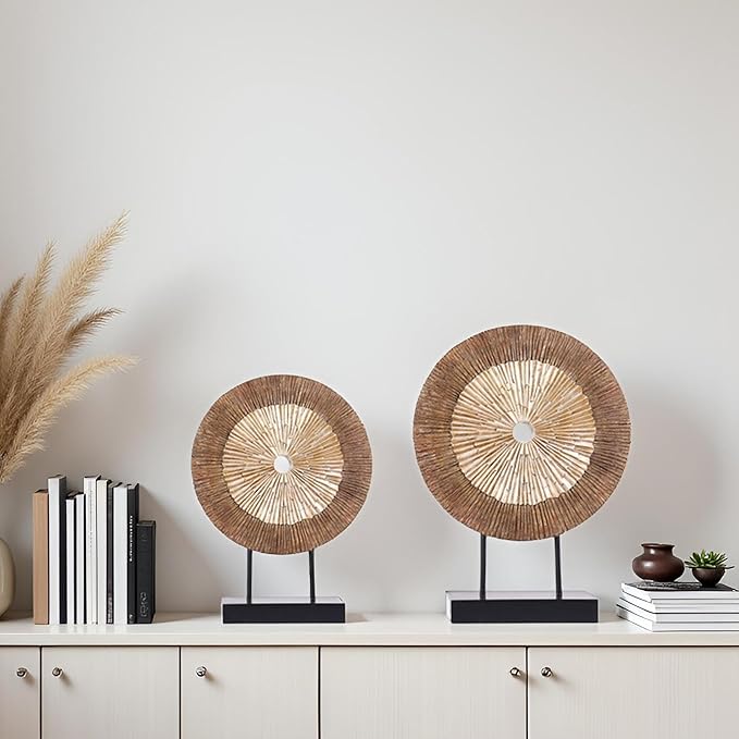 XMGZQ Wood Color Minimalist Round Statue Above Cabinet Decor Kitchen,Modern Decorative Sculpture Home Decorations for Living Room Coffee Table,Shelf Decor Items,Center Pieces Decoration for Table