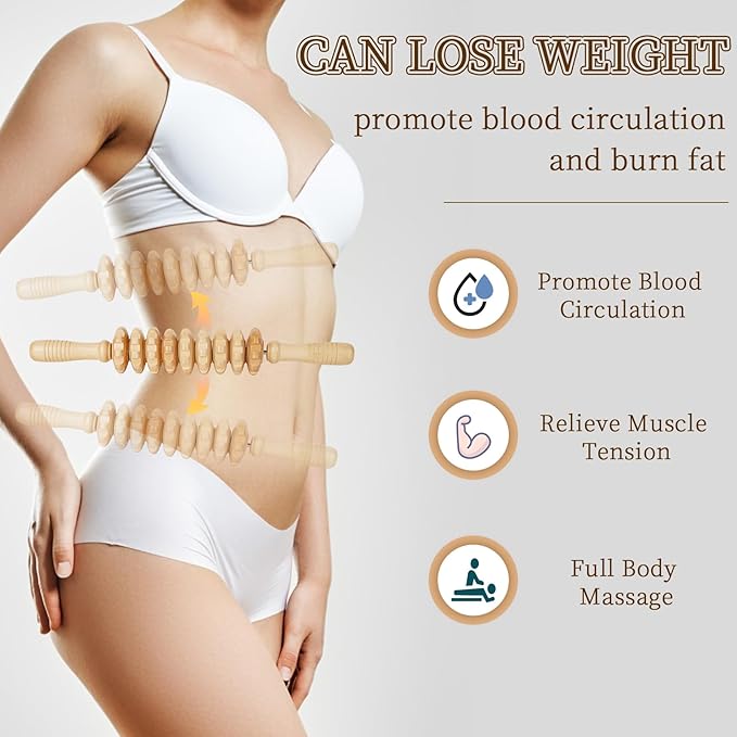 Liitrton Manual Wooden Fascia Massage Roller Trigger Points for Release Cellulite Sore Muscle Blasting (White+Red)