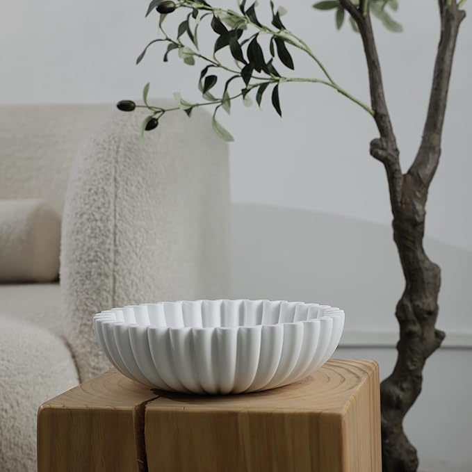 Modern Concrete Decorative Bowl for Kitchen Counter - Large White Fruit Bowl, Key Bowl for Entryway Table, Coffee Table Decor