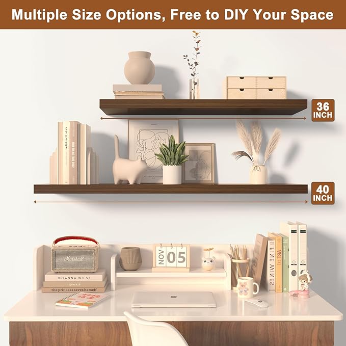 12 Inch Deep Floating Shelves for Wall 1 Pack Floating Shelves Large Storage Space Wall Mount Shelf for Living Room Kitchen Bathroom 36" W x 12" D x 1.2" H Walnut