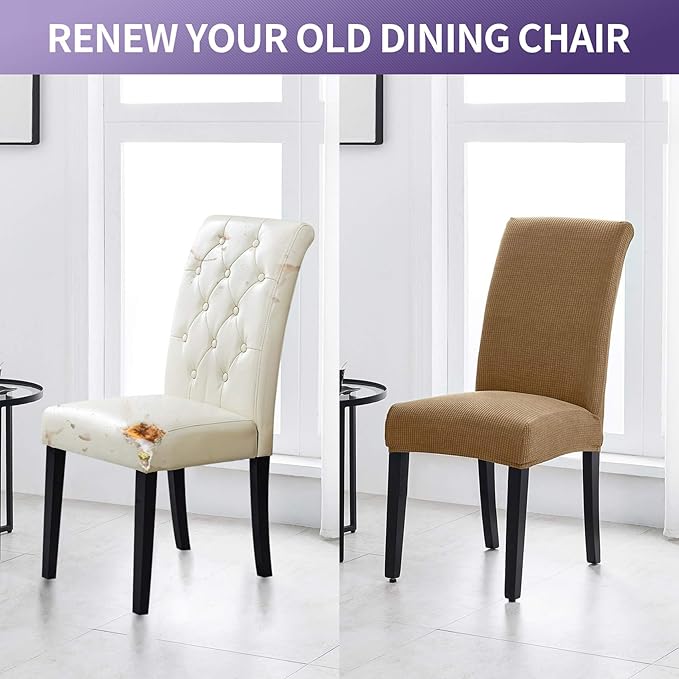 Joccun Chair Covers for Dining Room Set of 2,Dining Chair Slipcovers Stretch Dining Room Chair Covers Seat Protector,Washable Parsons Chair Cover for Home,Hotel,Banquet(Tan,2 Pack)