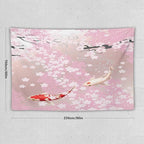 Houselerax Japanese Koi Fish Tapestry, Cherry Blossoms Asian Oriental Pink Flower Branch Koi Fish Carp Tapestries Wall Hanging for Bedroom Living Room Office Decor 90"x60"
