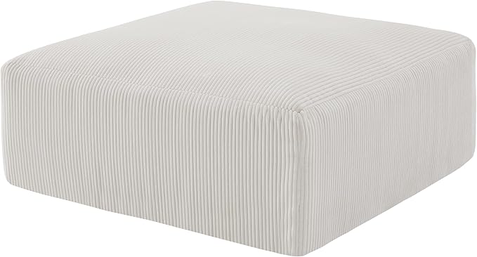 40" Square Stuffed Ottoman Pouf for Sofa Couch, Corduroy Poufs with Foam Chunk Filling, Furry & Fluffy Foot Stool Movable Ottoman. 40 * 40 Floor Poufs Foot Rest for Living Room, Beige