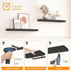 HOOBRO Floating Shelves for Wall, Wall Mounted Shelf Set of 2, 31.5" Hanging Shelf with Invisible Brackets, for Wall in Bathroom, Bedroom, Toilet, Kitchen, Living Room, Office, Black BK80BJP201