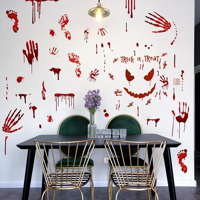 Scary Halloween Decorations Bloody Handprint Footprint Stickers Clings Decals Window Bathroom Floor Restroom，Horror Party Decor Halloween Indoor/Outdoor Decoration