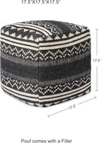 REDEARTH · Tufted Pouf Ottoman with Filler Textured Storage Cube Bean Bag Pouffe Footrest for Living Room, Bedroom, Nursery, Kidsroom; 100% Cotton (17.5"X17.5"X17.5", Ziggurat Obsession Black)