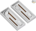 Kitchen Drawer Organizer - 2 Pack, Stackable Bamboo Drawer Organizers, Wooden Storage Box Tray for Cabinet, Pantry, Bathroom Countertop, Multi-use Organization and Storage (White)