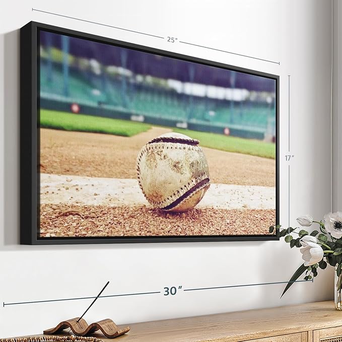 ElephantStock Baseball In Stadium Wall Art - Horizontal Framed Canvas - 1-Piece Living Room Wall Decor - Car Photography Canvas Print - Brown and Beige Decor for Wall - 25" X 17"