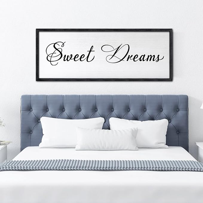 Sweet Dreams Wall Decor Above Bed 40x15 Inch Large Master Bedroom Hanging Wood Rustic Framed Farmhouse Sweet Dreams Sign Guest Room Aesthetic And Minimalist Over Bed Wall Art（Black）