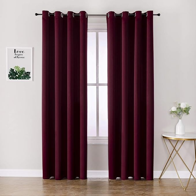 ChrisDowa Blackout Curtains 80 Inches Long 2 Panels Set for Living Room, Grommet Thermal Insulated Room Darkening Curtains for Bedroom (Burgundy Red, 52 x 80 Inch)