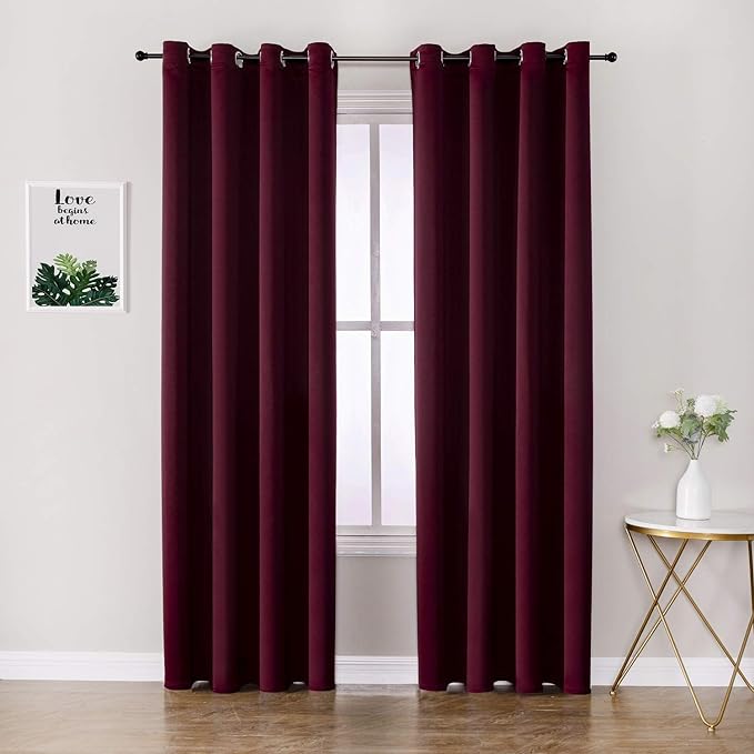 ChrisDowa Blackout Curtains 102 Inches Long 2 Panels Set for Living Room, Grommet Thermal Insulated Room Darkening Curtains for Bedroom (Burgundy Red, 52 x 102 Inch)