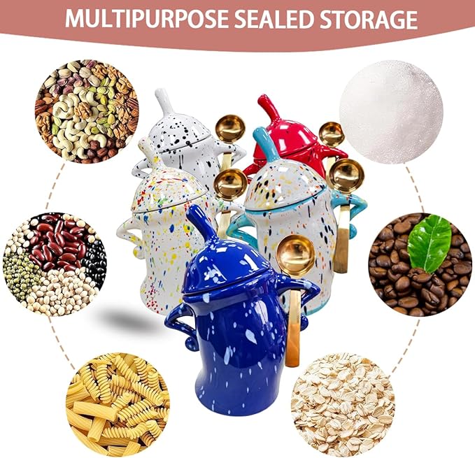 Ceramic Kitchen Canister with Silicone Seal Lid,Modern Elegant Design Airtight Lid Storage Food Jar Canister for Kitchen Sugar Coffee Tea Spice or More (Colorful)