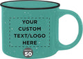 DISCOUNT PROMOS Custom Ceramic Campfire Coffee Mugs 13 oz. Set of 50, Personalized Bulk Pack - Perfect for Tea, Espresso, Cappuccino, Hot Cocoa - Mint