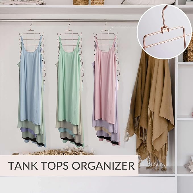 ZEDODIER 3 Pack Tank Top Hanger, Space Saving Bra Hangers, Non-Slip Hanging Sport Bras Holder, Closet Organizers and Storage for Camisoles Tank Tops Bras Ties Swimsuits Strappy Dress, Rose Gold