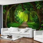 FENDROM Nature Forest Tree Cave Tapestry Wall Hanging Landscape Stream Through Green Rainforest Tapestries Jungle Creek Psychedelic Wall Blanket for Living Room