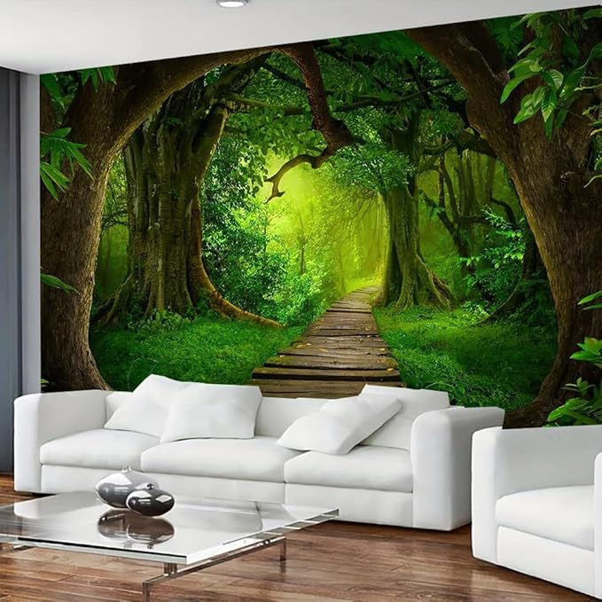 FENDROM Nature Forest Tree Cave Tapestry Wall Hanging Landscape Stream Through Green Rainforest Tapestries Jungle Creek Psychedelic Wall Blanket for Living Room