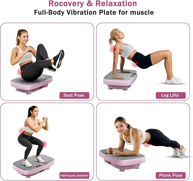 Vibration Plate Exercise Machine, Ultra-Quiet Vibration Plate for Lymphatic Drainage & Body Toning, Whole Body Vibration Platform with Bluetooth, Resistance Bands, Home Gyms Equipment