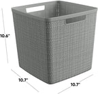 Curver Set of 4 Jute Large Cube Decorative Plastic Organization and Storage Baskets, Perfect Bins for Home Office, Closet Shelves, Kitchen Pantry and All Bedroom Essentials, Grey