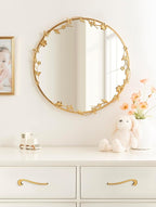Kate and Laurel Rosella Modern Ornate Round Wall Mirror, 26 Inch Diameter, Gold, Circle Mirror with Floral Detailing for Use as Bathroom Mirror for Over Sink or Cute Nursery Mirror Decor