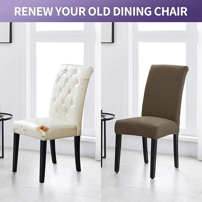 Joccun Chair Covers for Dining Room Set of 6,Dining Chair Slipcovers Stretch Dining Room Chair Covers Seat Protector,Washable Parsons Chair Cover for Home,Hotel,Banquet(Fossil,6 Pack)