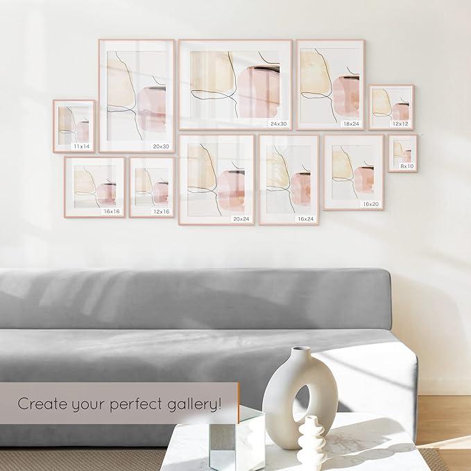 Homeforia 24x30 Frame Rose Gold, High End Metal 24x30 Picture Frames with Mat 18x24 inch Photo, 24 x 30 Rose Gold Poster Frame Matted to 18 by 24, 30x24 Large Frame, Tempered Glass, Wall Kit, Set of 1