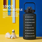 64oz,100oz,128oz Large Motivational Water Bottle with Time Marker, Leakproof & BPA Free Half Gallon Big Water Bottle with Straw Handle Tritan Frosted Water Jug for Gym,Fitness,Outdoor Sports