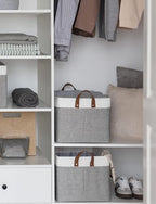 StorageWorks Storage Bins, Fabric Storage Bins for Shelves, Large Storage Baskets with Metal Frame, Closet Baskets and Bins with Handles, Gray and White, 2-Pack