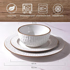GBHOME Ceramic Dinnerware Sets,18 pcs Embossed Elegant Stoneware Plates and Bowls Sets, Housewarming Wedding Gift | Dishwasher & Microwave Safe | Dishes Set Service for 6