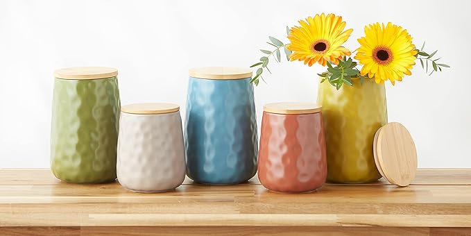 DII Kitchen Accessories Collection, Textured Matte Ceramic Canister Set, Lemongrass, Dimple, 2 Piece