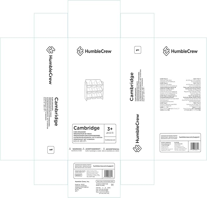 Humble Crew 9-Bin Toy Organizer – Cambridge White Plastic Bins, 3-Tier Storage Solution for Kids' Playrooms and Nurseries
