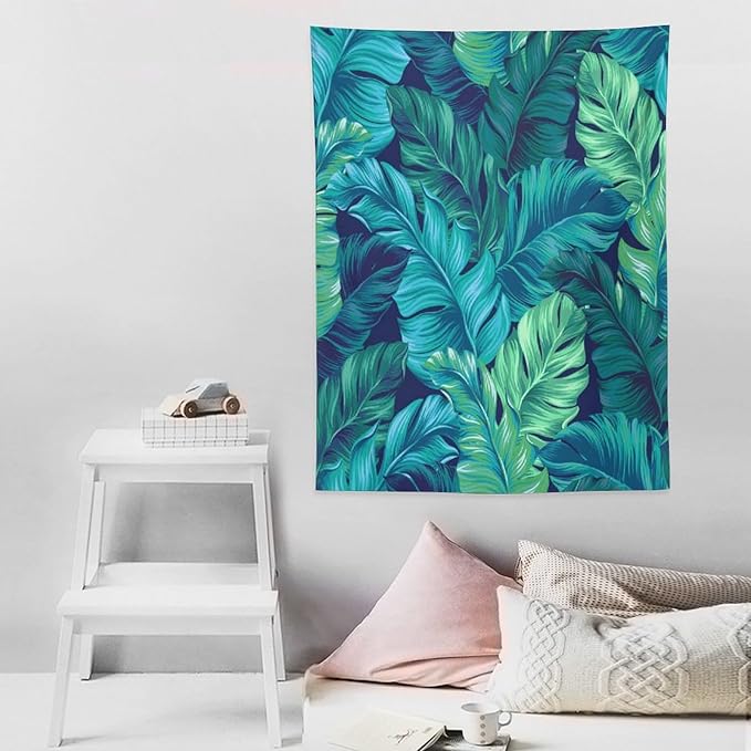 ICMOLYYENLO Tropical Green Plant Tapestry, Green Palm Leaves Natural Landscape Print Wall Tapestry for Bedroom Living Room Dormitory 60x80 Inch