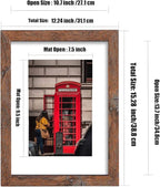 11x14 Picture Frame Set of 6, Display Pictures 8x10 with Mat or 11x14 Without Mat for Wall Mounting,Rustic Brown