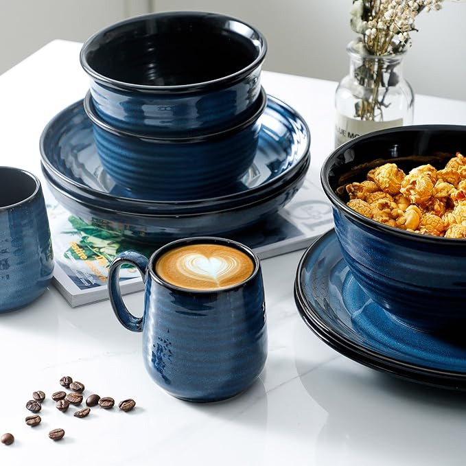 Hasense Small Coffee Mugs 8 oz, Ceramic Cappuccino Cups Set of 4, Espresso Mug with Handle for Latte, Tea, Milk and Mocha, Mini Cups for Gift, Dishwasher & Microwave Safe, Blue