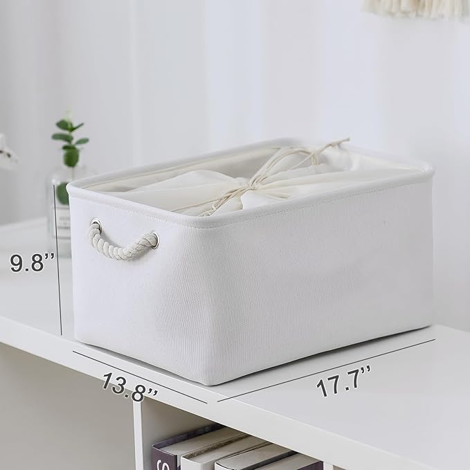 TheWarmHome Storage Basket for Gifts Empty - X Large - 3 Pack 17.7L×13.8W×9.8H in Collapsible Storage Bin for Shelves, Toy Box Storage for Gifts Book Laundry (White)