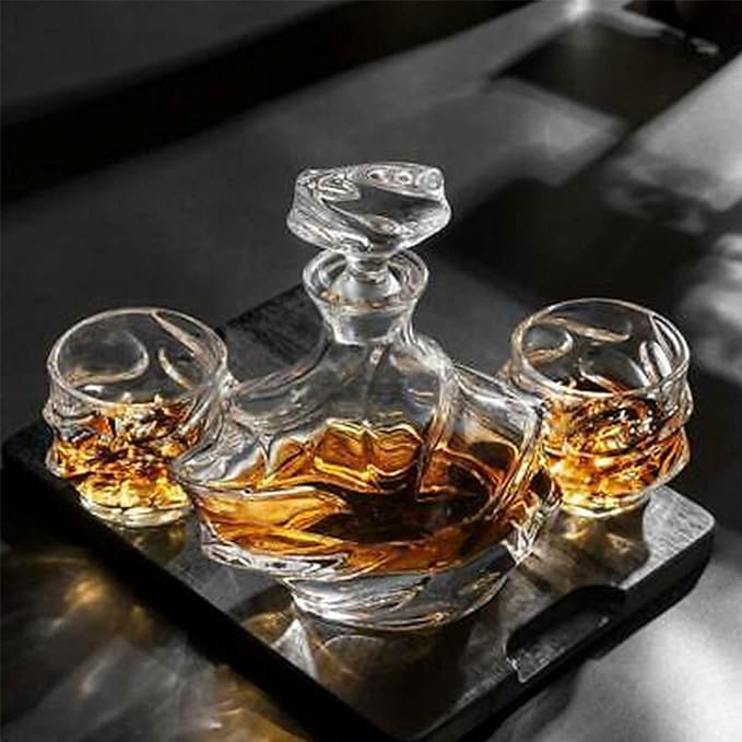 12 oz Hand Blown Crystal Whiskey Glasses Set of 4, Unique Cognac Glass, Heavy Thick Bottom Bar Glass for Scotch Bourbon Rum Gin Water Cocktail,Gifts Men Gifts Ideas