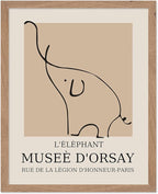 Poster Master Vintage Poster - Retro Minimalist Print - Gift for Artist, Housewarming - Elephant, Line Drawing, Sketch, Abstract - Wall Decor for Living Room, Bedroom, 8x10 Beige Framed