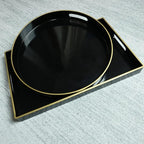 Spsyrine Black Decorative Serving Tray with Handles, Elegant Plastic Coffee Table Tray for Ottoman, Living Room, Home Decor 15.6" X 10.2"