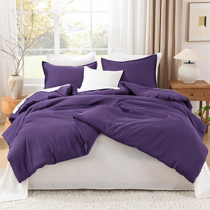 Litanika Purple Comforter Set California King Size, 3 Pieces Cal King Lightweight Solid Bedding Comforter Set, Oversized All Season Fluffy Bed Set (104x96In Comforter & 2 Pillowcases)
