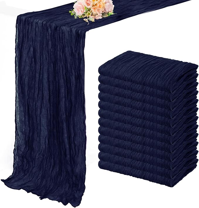 12 Pack Navy Blue Cheesecloth Table Runner 10FT Boho Fabric Rustic Cheese Cloth Table Runner for Wedding Bridal Shower Baby Shower Gauze Sheer Birthday Party Table Decorations 20 x 120 Inch Long