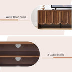 ORRD 63'' TV Stand, Modern TV Console Table Wave Panel Television Stands Entertainment Media Center with Storage Compartment and Sliding Door for Living Room (Walnut)