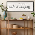 RLWangChao Today Only Happens Once Make It Amazing Wall Art Decor 40x15 Inch Large Inspirational Quote Sign Rustic Living Room Vintage Wood Frame Office Motivational Home Wall Hanging (Black)