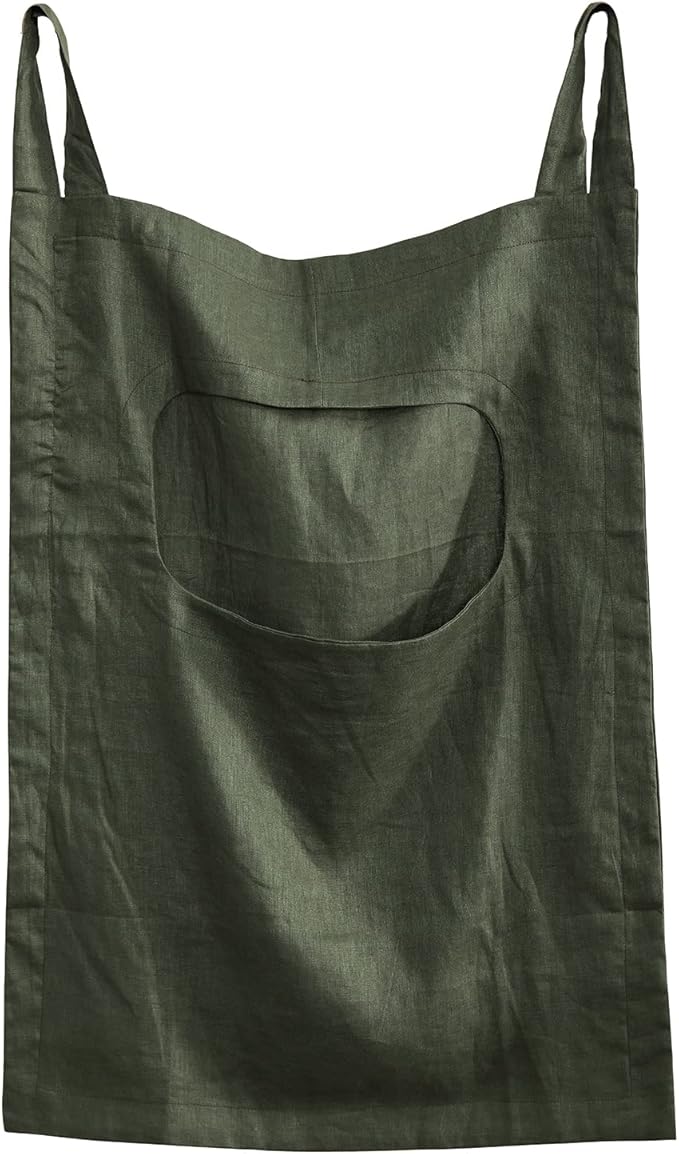 Amazhiyu 100% Linen Door Hanging Laundry Hamper Bag, 19x27 Inches Dusty Green