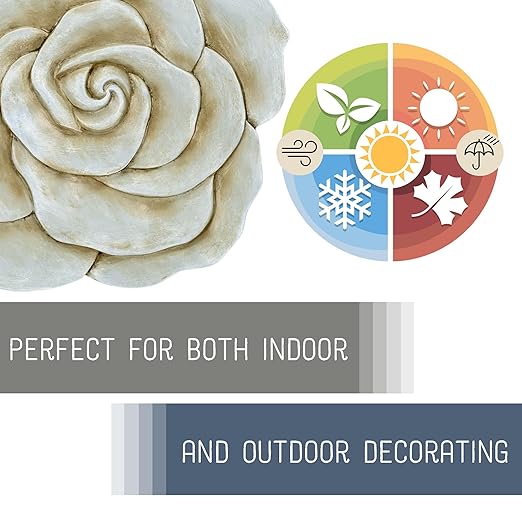 NAT & Jules Rose Flower Shaped Dimensional Indoor Outdoor 12 inch Cast Resin Decorative Garden Stepping Stone, Patio, Walkway Sculpture Yard Art, Stone Grey